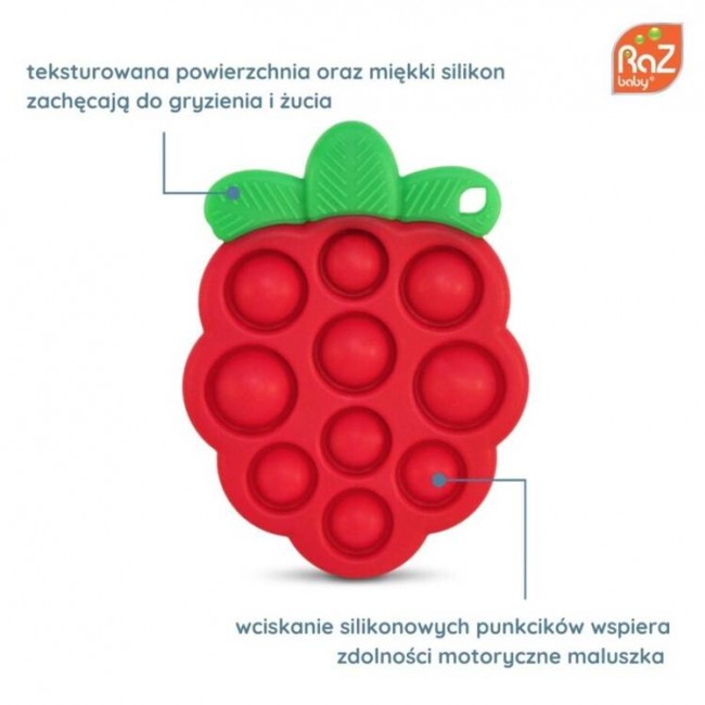 Gryzak silikonowy Pop it zabawka sensoryczna RaZbaby - Soczysta Malina
