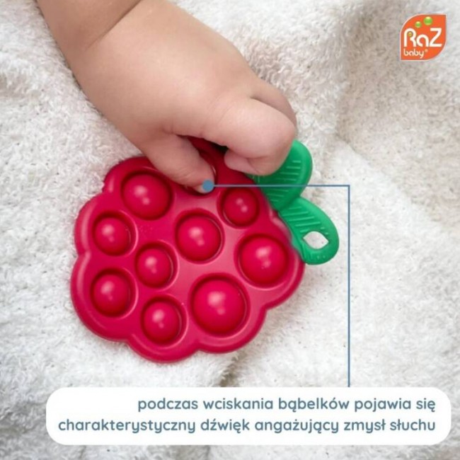 Gryzak silikonowy Pop it zabawka sensoryczna RaZbaby - Soczysta Malina