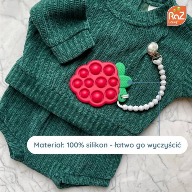 Gryzak silikonowy Pop it zabawka sensoryczna RaZbaby - Soczysta Malina