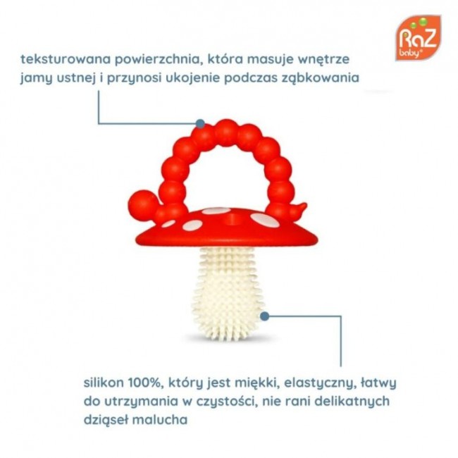 Gryzak logopedyczny Grzybek na ząbkowanie RaZbaby - Czerwony i zielony 2 szt.