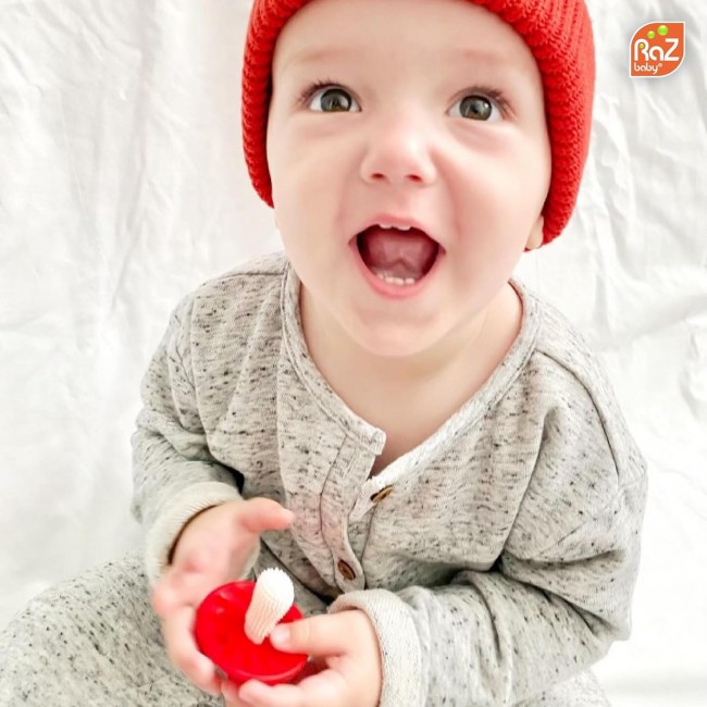 Gryzak logopedyczny Grzybek na ząbkowanie RaZbaby - Czerwony i zielony 2 szt.