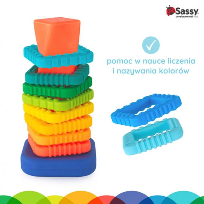 Zabawka sensoryczna dla niemowląt i dzieci Sassy - Zakręcona wieża z klocków