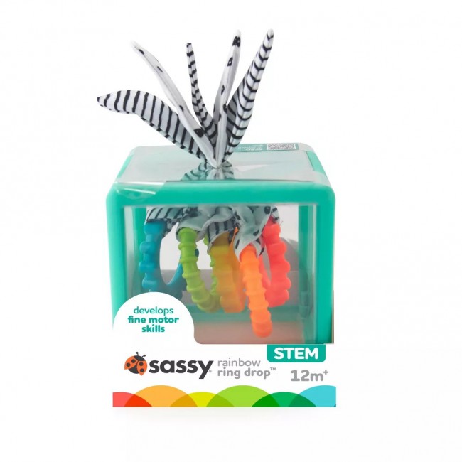 Manipulacyjna kostka sensoryczna Montessori Sassy - Elastyczna kostka sorter z krążkami