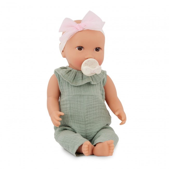 Lalka niemowlę ze smoczkiem LullaBaby - W muślinowym ubranku i opasce