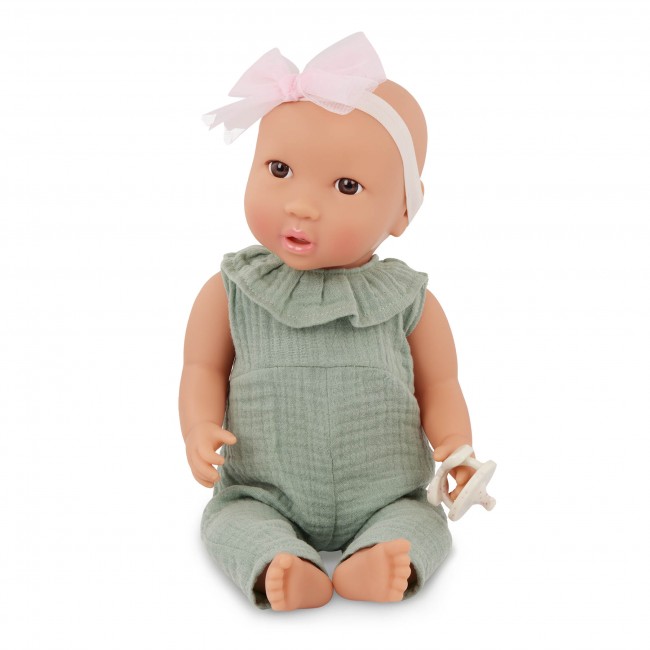 Lalka niemowlę ze smoczkiem LullaBaby - W muślinowym ubranku i opasce