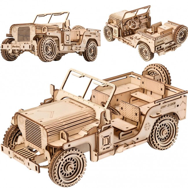 Drewniane Puzzle Model 3D Little Story - Pojazd Wojskowy Jeep