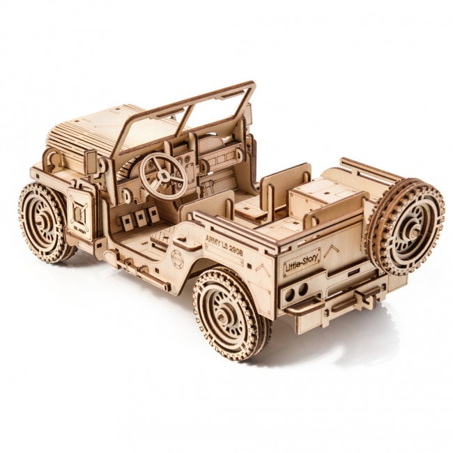 Drewniane Puzzle Model 3D Little Story - Pojazd Wojskowy Jeep