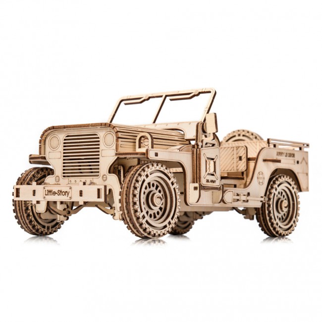 Drewniane Puzzle Model 3D Little Story - Pojazd Wojskowy Jeep