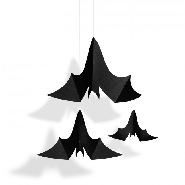 Zawieszki papierowe 3 szt. Party Deco - Nietoperze czarne