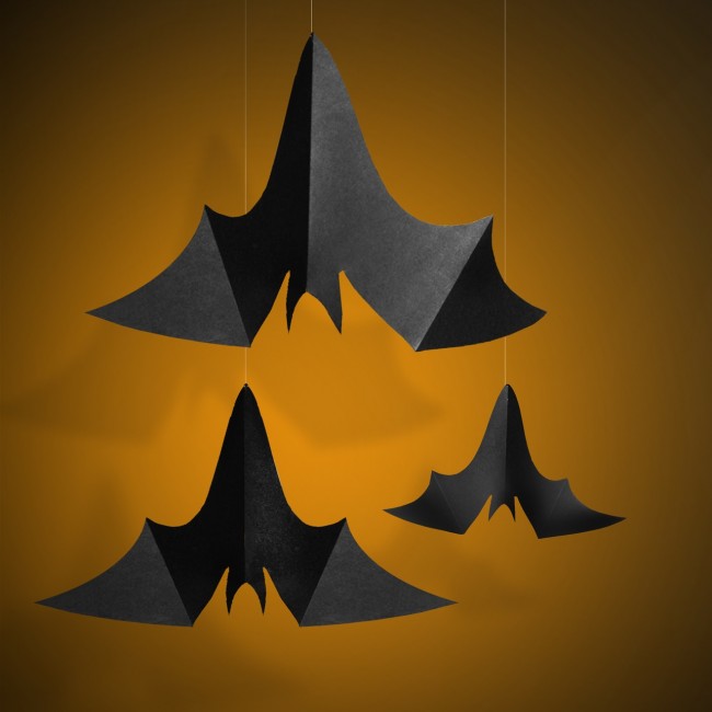 Zawieszki papierowe 3 szt. Party Deco - Nietoperze czarne