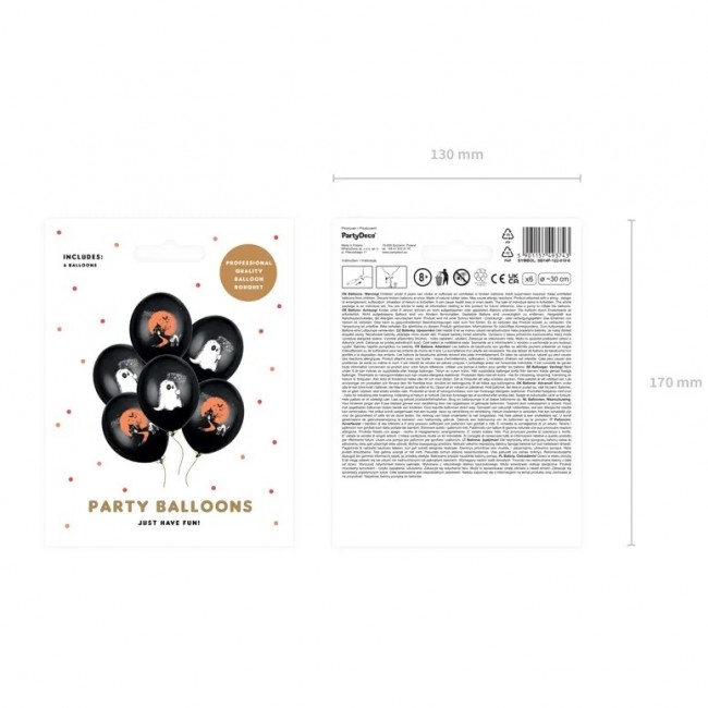 Balony 6 szt. Party Deco - Duszek Pastel Black 30cm