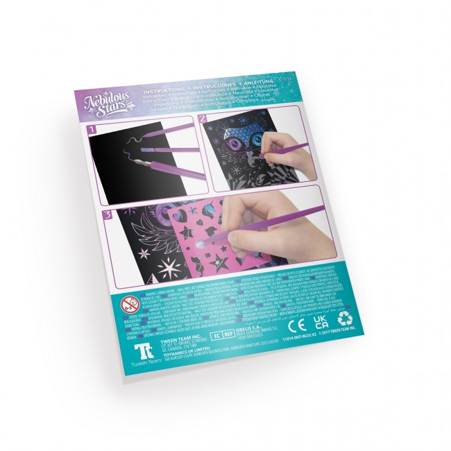 Zdrapywanki dla dzieci 5 szt. z rysikiem i szablonami, metaliczne kolory Nebulous Stars - Isadora 8+