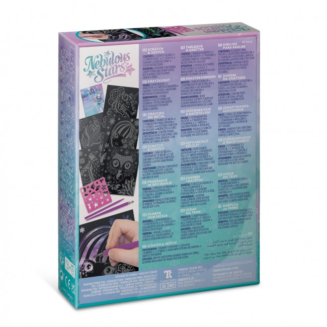 Zdrapywanki dla dzieci 5 szt. z rysikiem i szablonami, metaliczne kolory Nebulous Stars - Isadora 8+