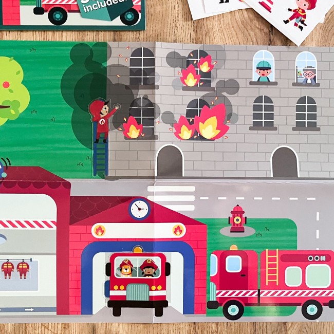 Naklejki wielokrotnego użytku z planszą Apli Kids - Remiza strażacka
