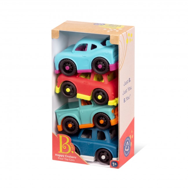 Zestaw 4 małych autek B. Toys z Pick-upem – Happy Cruisers