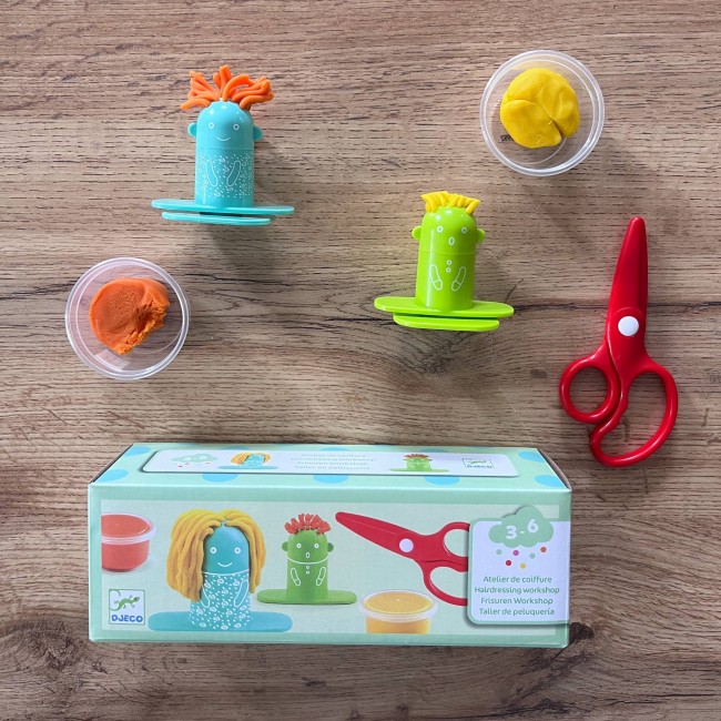 Zestaw z masą plastyczną Djeco - Salon fryzjerski