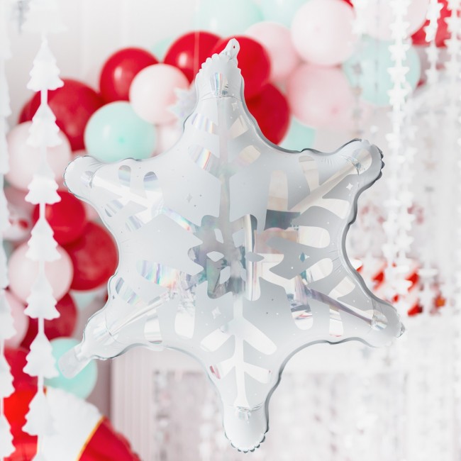 Balon foliowy holograficzny Party Deco - Śnieżynka 64 x 66 cm