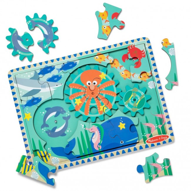 Drewniane puzzle z obracającymi się kołami zębatymi Melissa & Doug - Underwater Gear