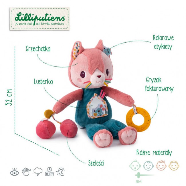 Przytulanka aktywizująca wielofunkcyjna Lilliputiens - Kotka Jeanne 9 m+