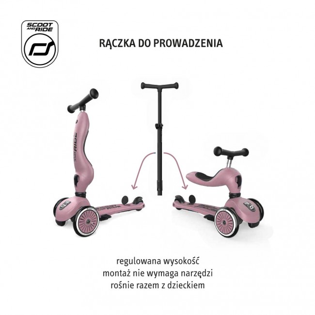 Jeździk i hulajnoga z rączką do prowadzenia Highwaykick 1 Push and Go 2w1 SCOOTANDRIDE 1-5 lat - Wildberry