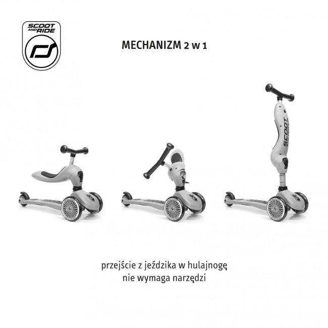 Jeździk i hulajnoga z rączką do prowadzenia Highwaykick 1 Push and Go 2w1 SCOOTANDRIDE 1-5 lat - Steel