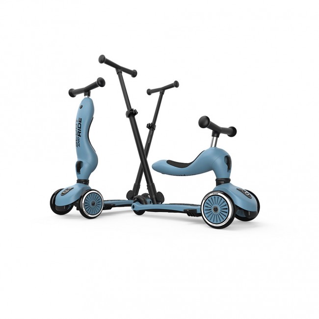 Jeździk i hulajnoga z rączką do prowadzenia Highwaykick 1 Push and Go 2w1 SCOOTANDRIDE 1-5 lat - Steel
