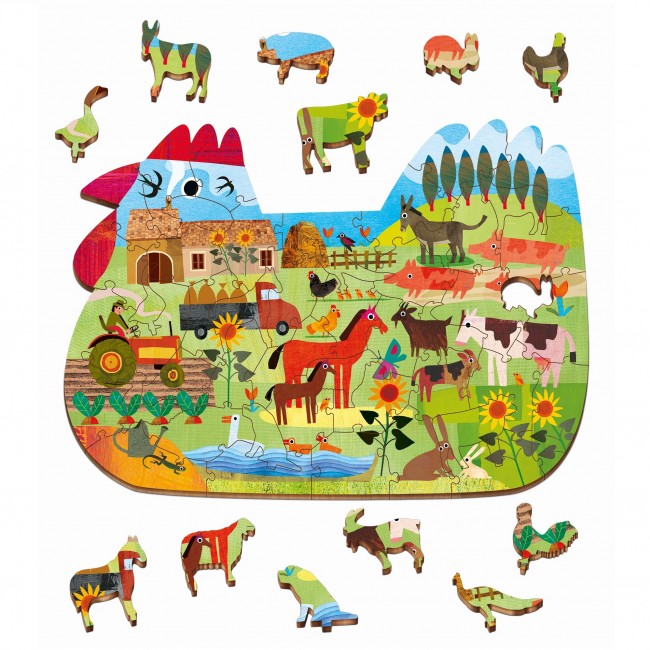 Drewniane puzzle konturowe Ludattica - Farma/Wieś 48 el.