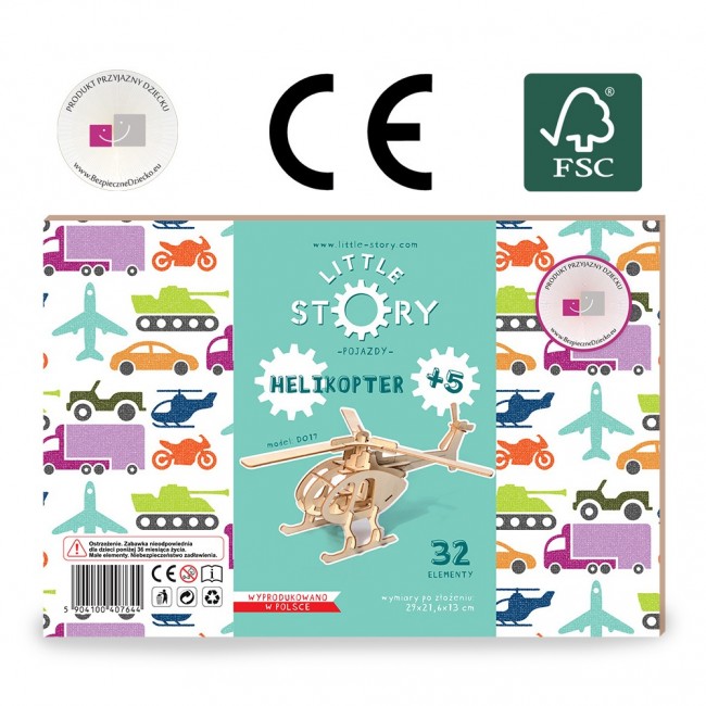 Drewniane Puzzle Model 3D Little Story - Helikopter