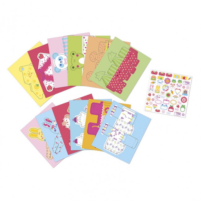 Zestaw kreatywny 12 pudełek z papieru kawaii do samodzielnego wykonania Janod 7+