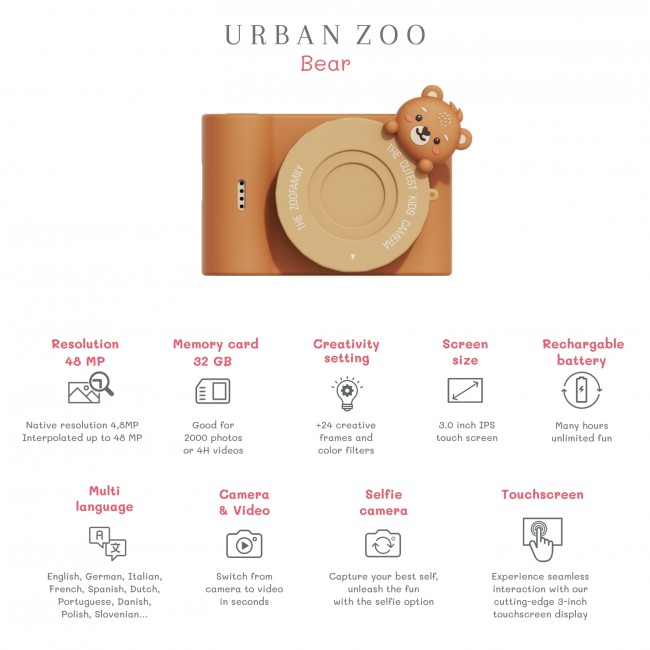 Aparat cyfrowy dla dzieci Full HD Urban Zoo The Zoofamily - Miś
