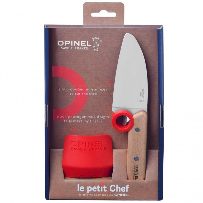 Bezpieczny nóż i osłonka na palce dla dzieci Opinel - Le Petit Chef Red