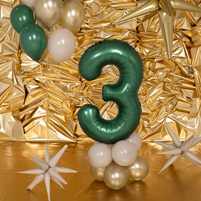 Balon foliowy Party Deco 86 cm - Cyfra 3 butelkowa zieleń