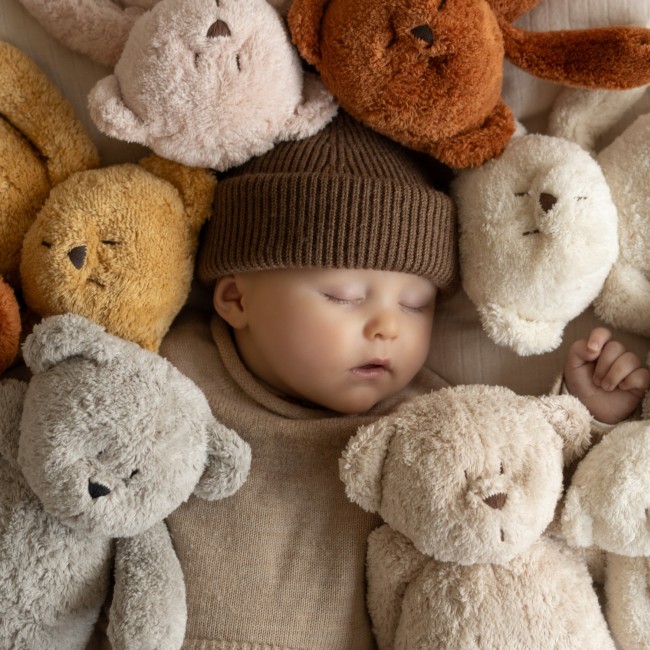 Szumiący miś z lampką Organic Moonie 2.0 - Sand