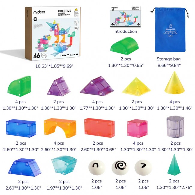 Klocki magnetyczne 3D mideer 46 el.