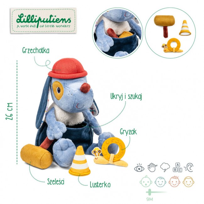Przytulanka aktywizująca wielofunkcyjna Lilliputiens - Piesek Jules 9 m+