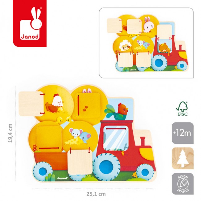 Drewniana tablica szukaj i znajdź Janod - Traktor Farma 12m+