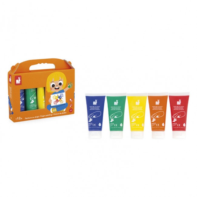 Farbki do malowania rękami 5 kolorów Janod 12m+