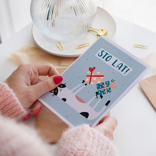 Kartka urodzinowa z kotem Cardie - Sto lat!