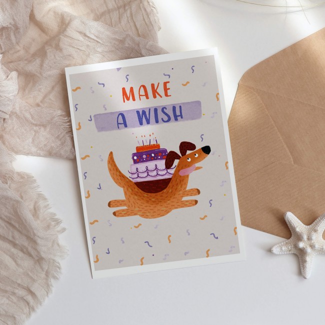 Kartka urodzinowa z pieskiem Cardie - Make a wish