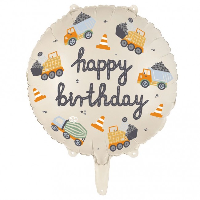 Balon foliowy Party Deco - Pojazdy budowlane Happy Birthday 45 cm
