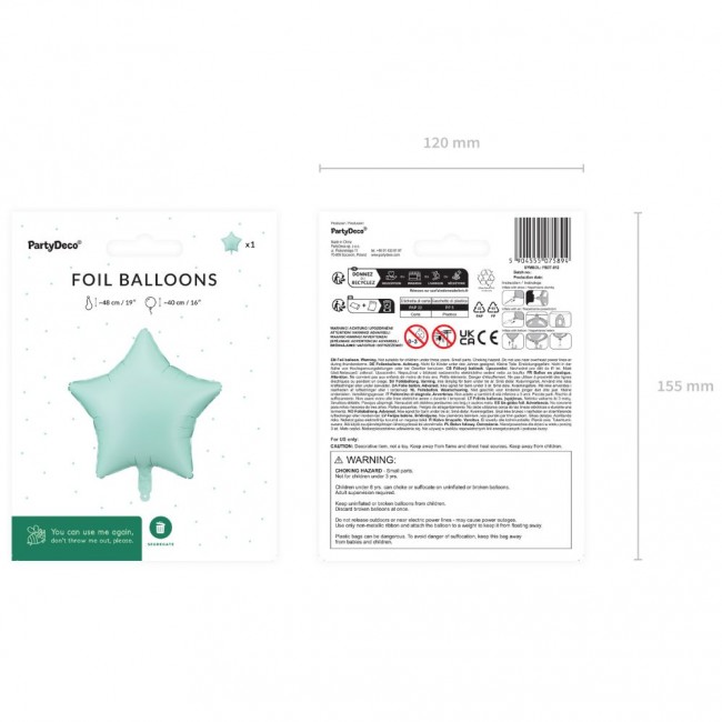 Balon foliowy Party Deco - Gwiazdka zielona 48 cm