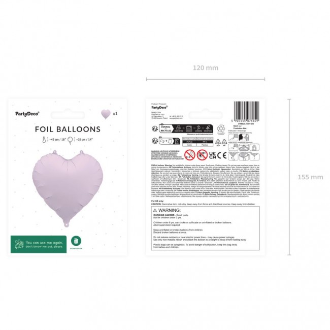 Balon foliowy Party Deco - Serce fioletowe 48 cm