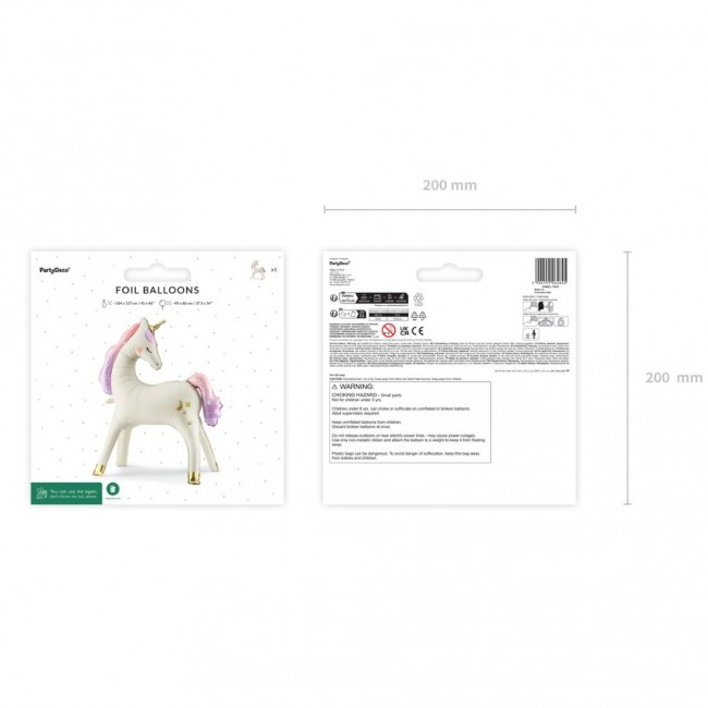 Stojący balon foliowy Party Deco - Jednorożec 95 x 86 cm