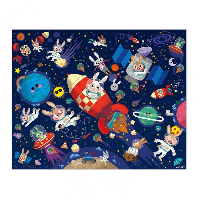 Puzzle w walizce Made in France Janod - Rakieta kosmiczna 54 elementy 5+
