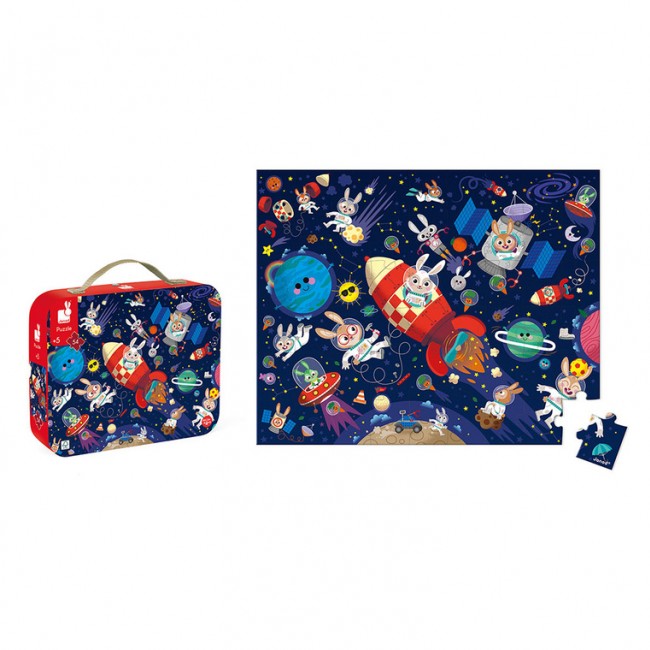 Puzzle w walizce Made in France Janod - Rakieta kosmiczna 54 elementy 5+