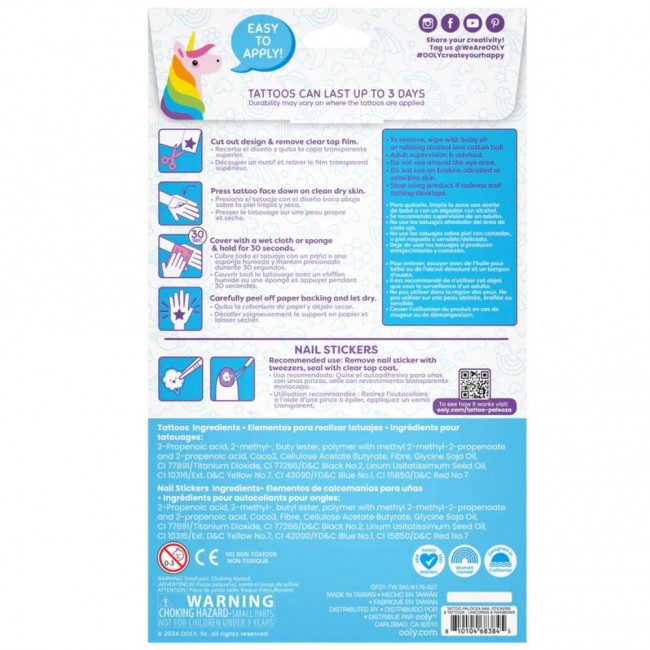 Zmywalne tatuaże i naklejki na paznokcie Ooly - Tęczowe Jednorożce