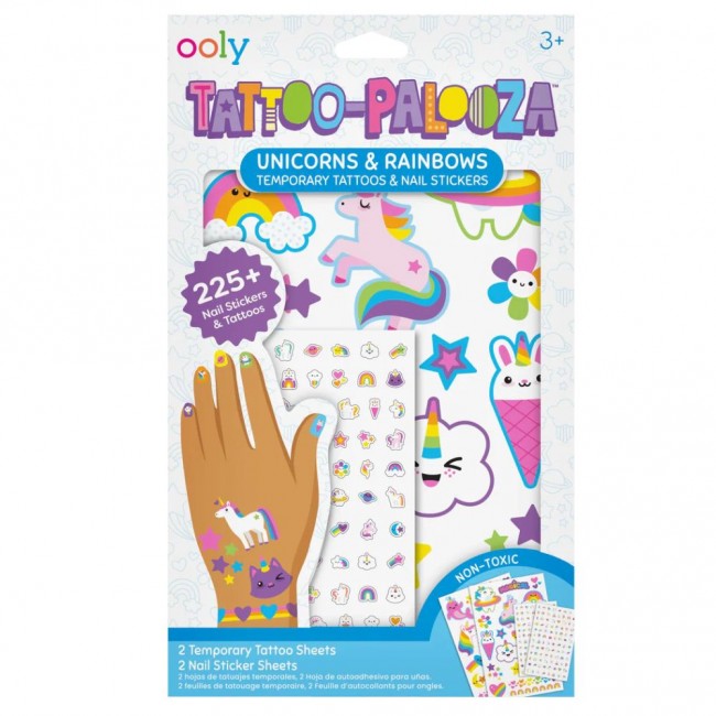 Zmywalne tatuaże i naklejki na paznokcie Ooly - Tęczowe Jednorożce