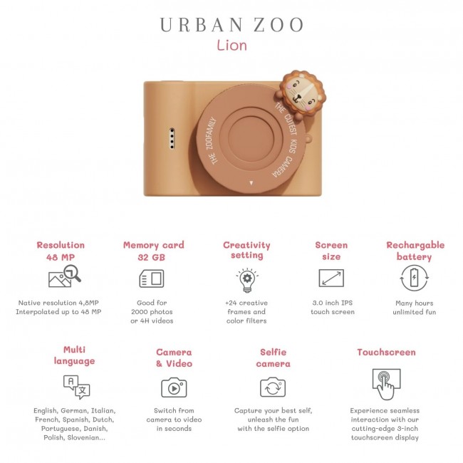 Aparat cyfrowy dla dzieci Full HD Urban Zoo The Zoofamily - Lew