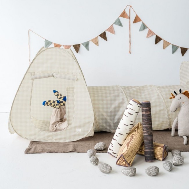 Zestaw namiotów 3w1 dla dzieci z tunelem 3 Sprouts - Gingham Beige