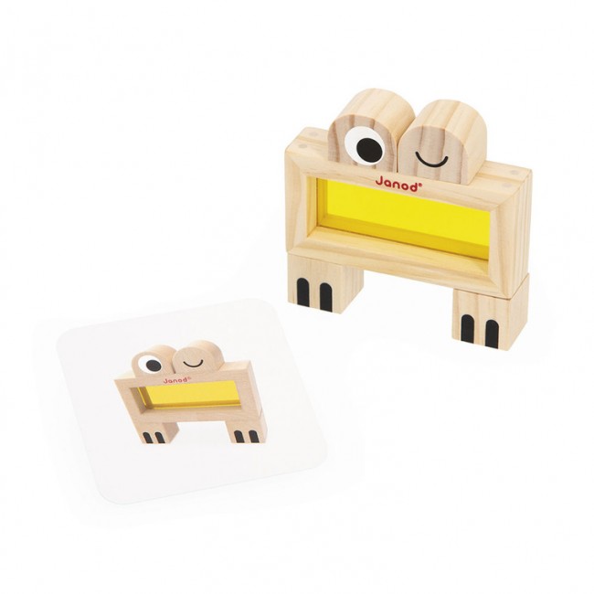 Klocki drewniane przezroczyste kolorowe sensoryczne Janod 12 m+